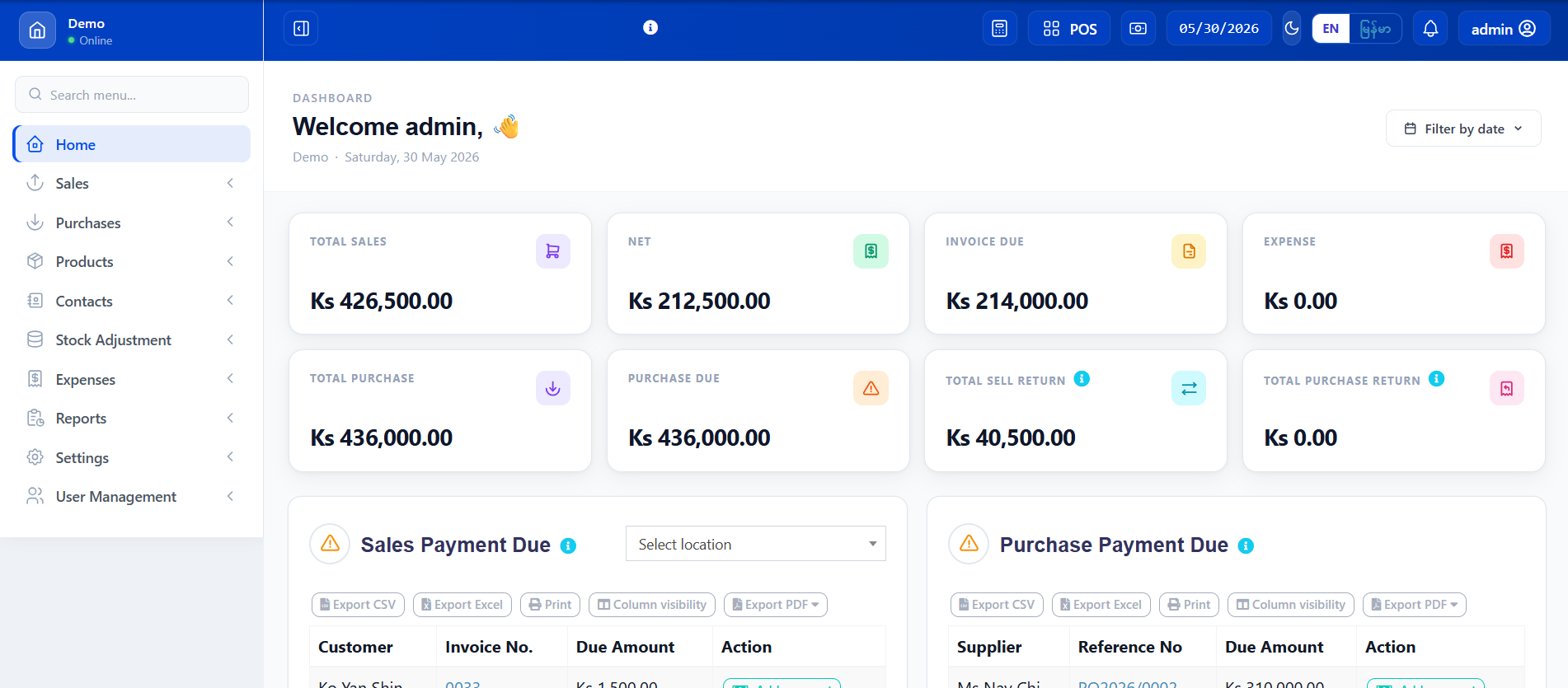 Ayar POS Dashboard